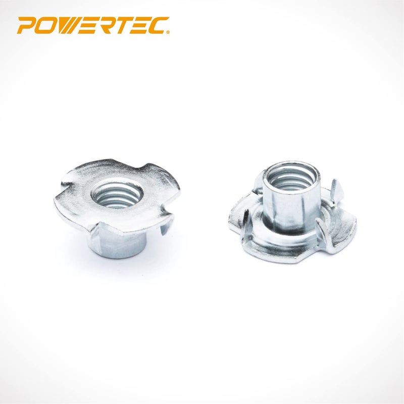 POWERTEC 3/8-16 T Nuts, 50 Pcs | 4 Pronged Tee Nuts for Bolts and Stem Caster Wheels, Threaded Inserts for Wood Working, Rock Climbing Holds and Furniture, for Use with Hammer | 1/2" Length (QTN1106) - Image 2